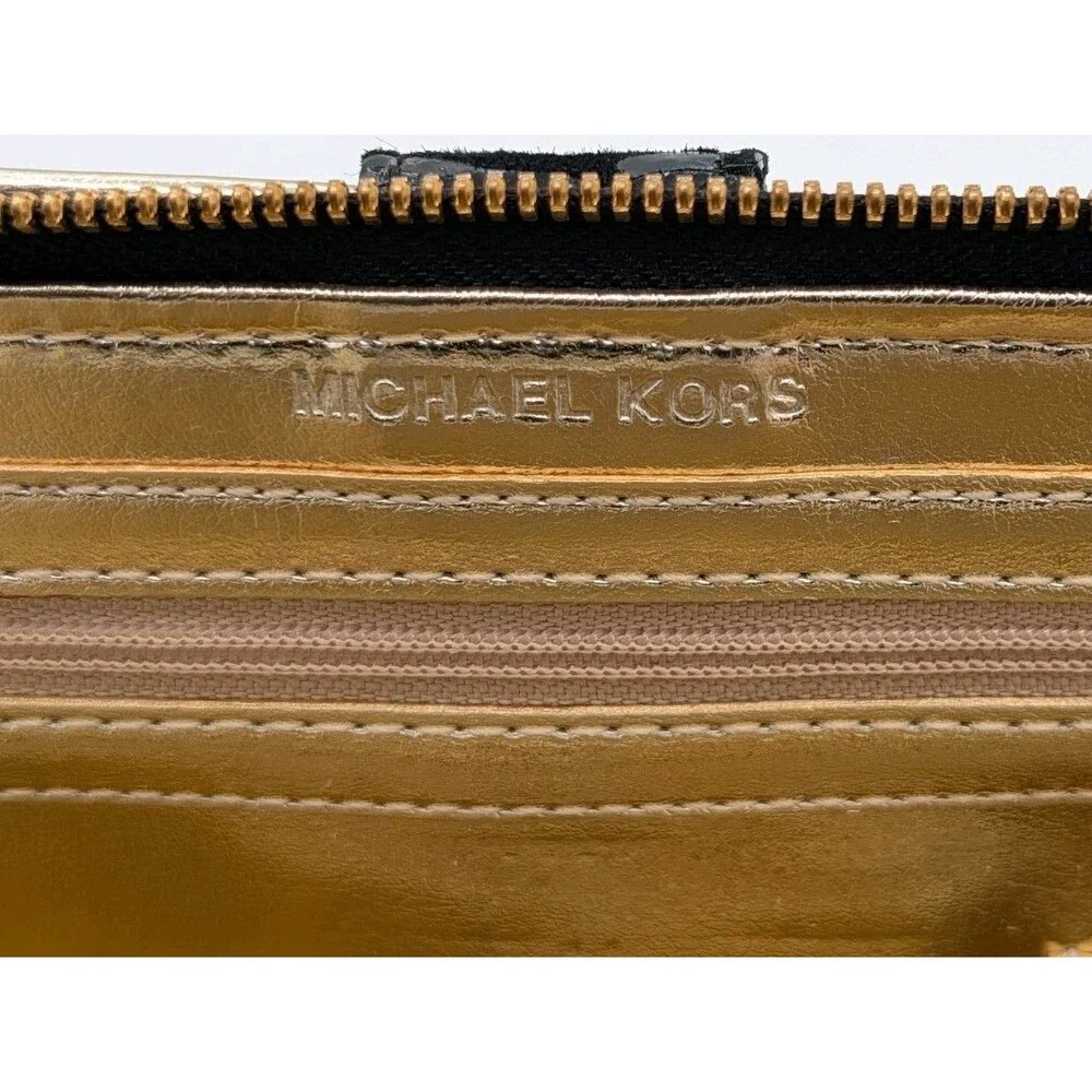 Michael Kors Black Python Embossed Zip Around iPad Folio Case Gold Hardware MK